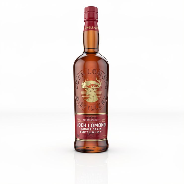 Dunkle Flasche Loch Lomond Single Grain Scotch Whisky, floral-süß, 70 cl.